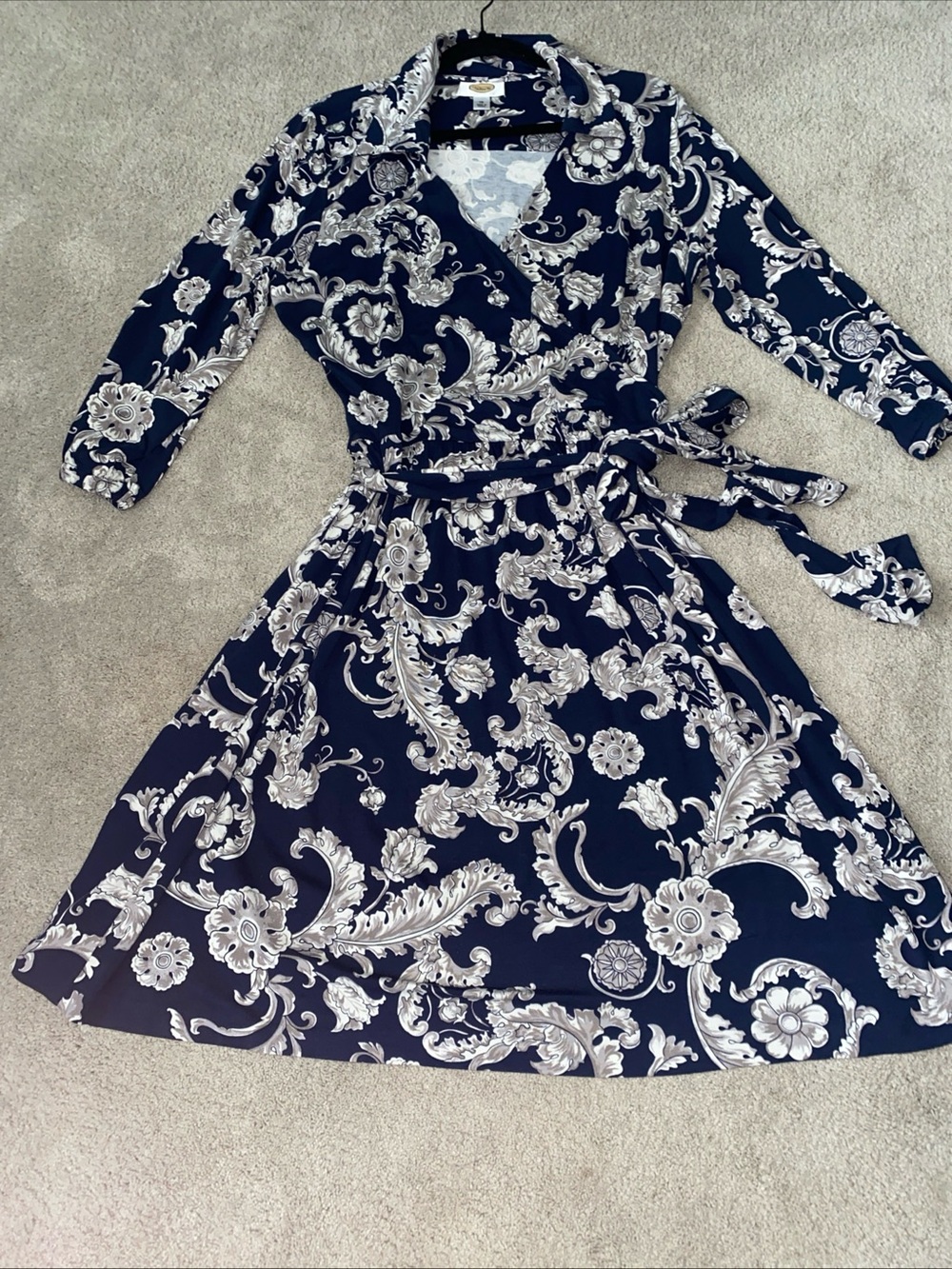 Talbots Size 16 Faux Wrap Dress Blue Floral